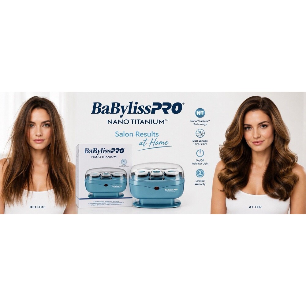 BRAND NEW Nano Titanium 5 Piece Jumbo Hot Roller Set by BABYLISS PRO • Open Box